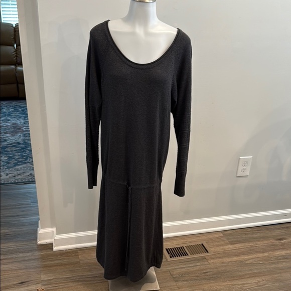 Prana Medium Cotton Gray Long Sleeve Midi Dress Drawstring Waist - Picture 8 of 9